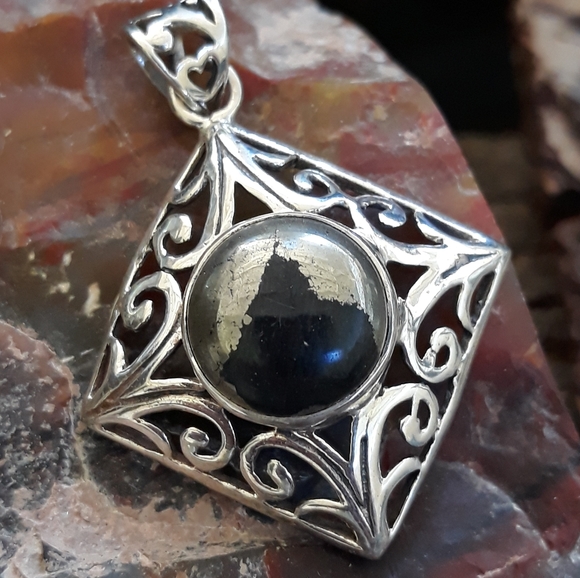 Pyrite in Magnetite Sterling Silver Pendant - Picture 5 of 8